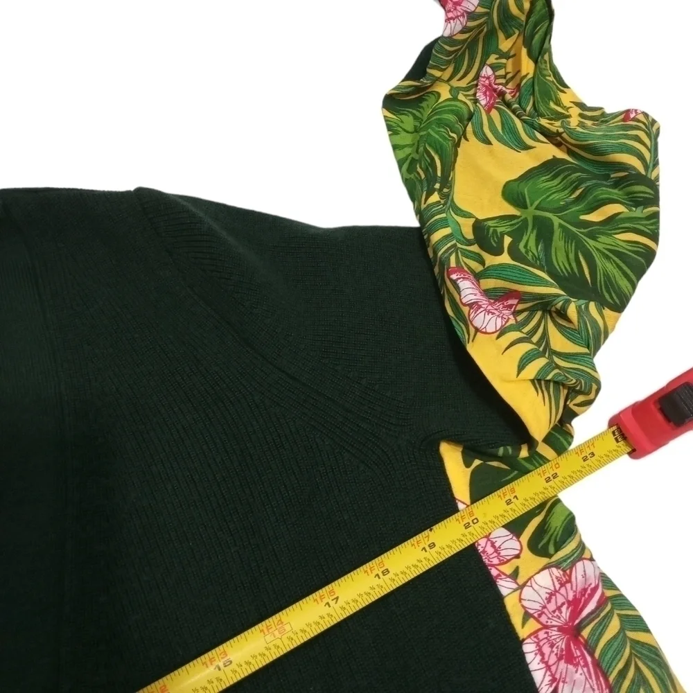 Free People x Sandrine Tropical Palm Tree Mixed Media Cardigan Sweaterl Small